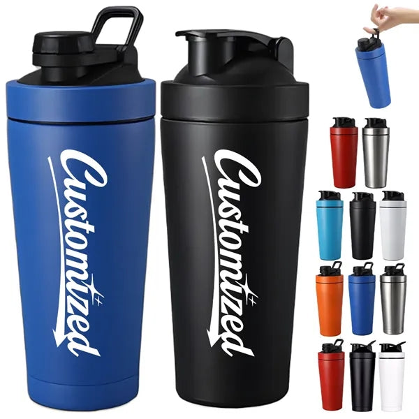 30Oz. Stainless Steel Shaker Bottle with Flip Lid and Handle