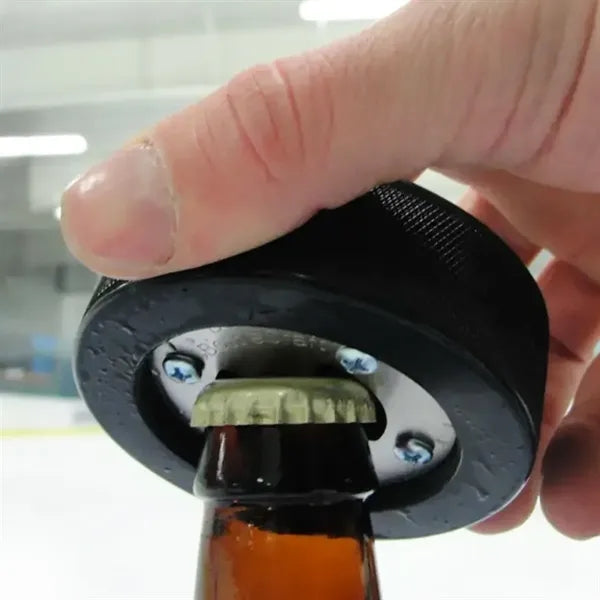 Hockey Puck Bottle Opener with Custom Logo Print