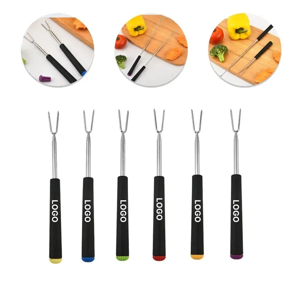 Telescopic BBQ Fork V-Shaped 304 Steel with Heat Handle