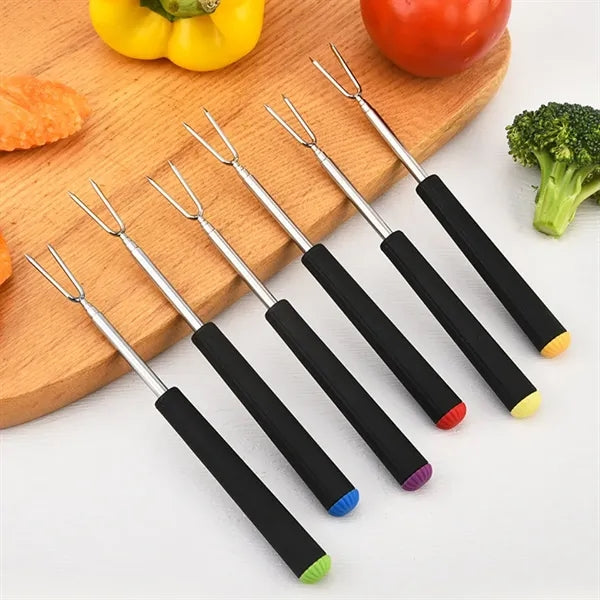 Telescopic BBQ Fork V-Shaped 304 Steel with Heat Handle