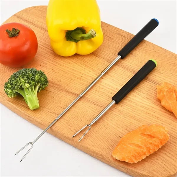 Telescopic BBQ Fork V-Shaped 304 Steel with Heat Handle