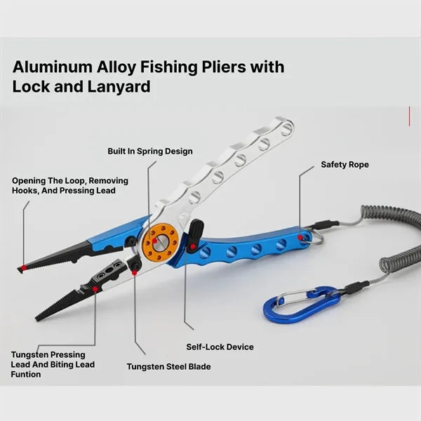 Aluminum Alloy Fishing Pliers with Lock and Lanyard