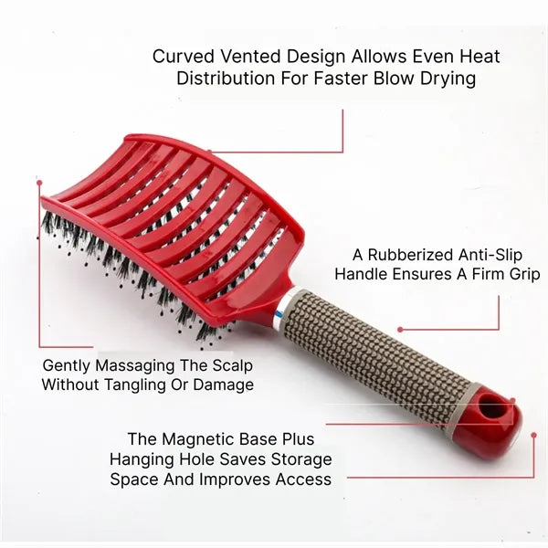 Boar Bristle Anti-Static Curved Massage Comb