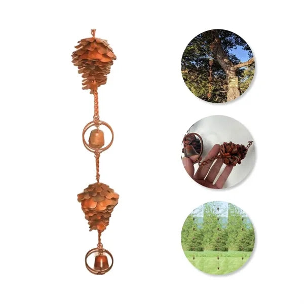 Pinecone Rain Chain Metal Outdoor Wind Chime Decor