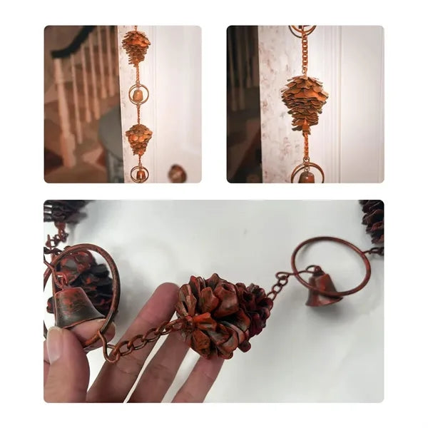 Pinecone Rain Chain Metal Outdoor Wind Chime Decor