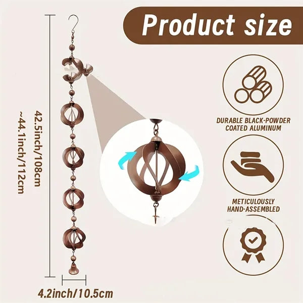 Metal Rain Chain Spinner Wind Chime Garden Ornament
