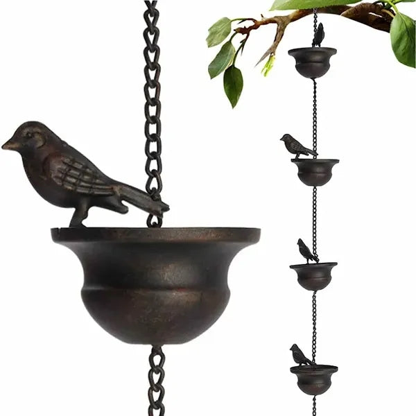 Metal Bird Rain Chain Spinner Garden Wind Chime
