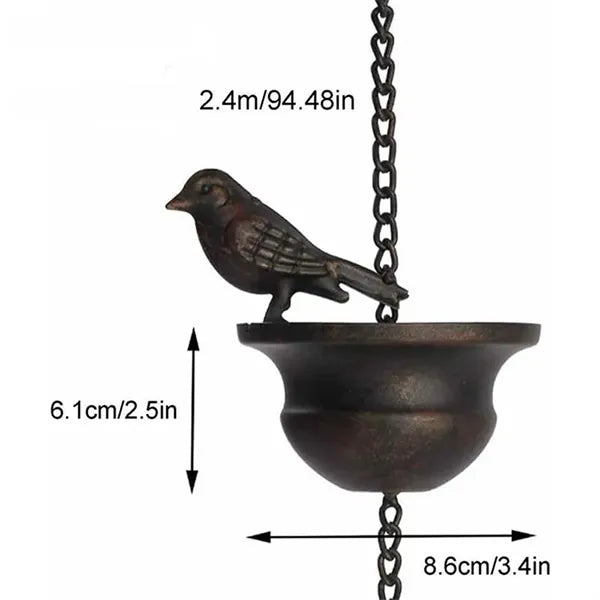 Metal Bird Rain Chain Spinner Garden Wind Chime