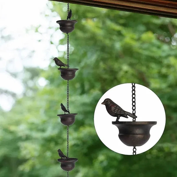 Metal Bird Rain Chain Spinner Garden Wind Chime