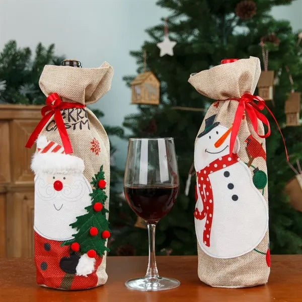 Embroidered Linen Wine Bottle Cover