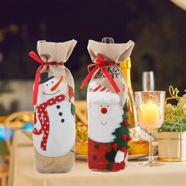 Embroidered Linen Wine Bottle Cover
