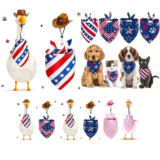 Patriotic Pet Bandana and Denim Hat Set for Independence Day