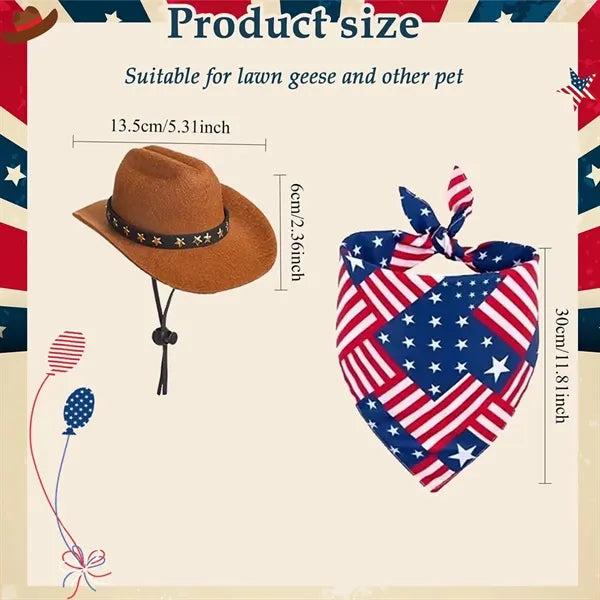 Patriotic Pet Bandana and Denim Hat Set for Independence Day