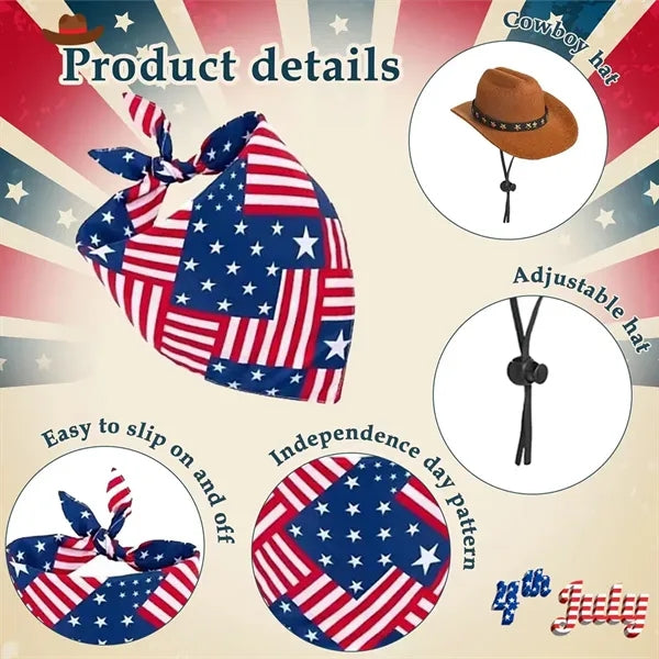 Patriotic Pet Bandana and Denim Hat Set for Independence Day
