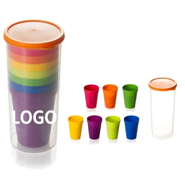 7-Piece Rainbow Color Plastic Cup Set with Storage Tube
