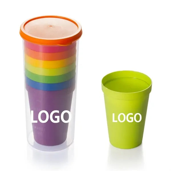 7-Piece Rainbow Color Plastic Cup Set with Storage Tube