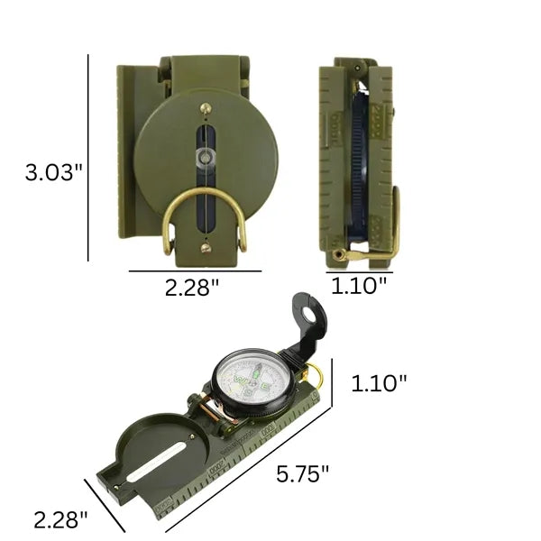 Military Green Survival Compass Tool