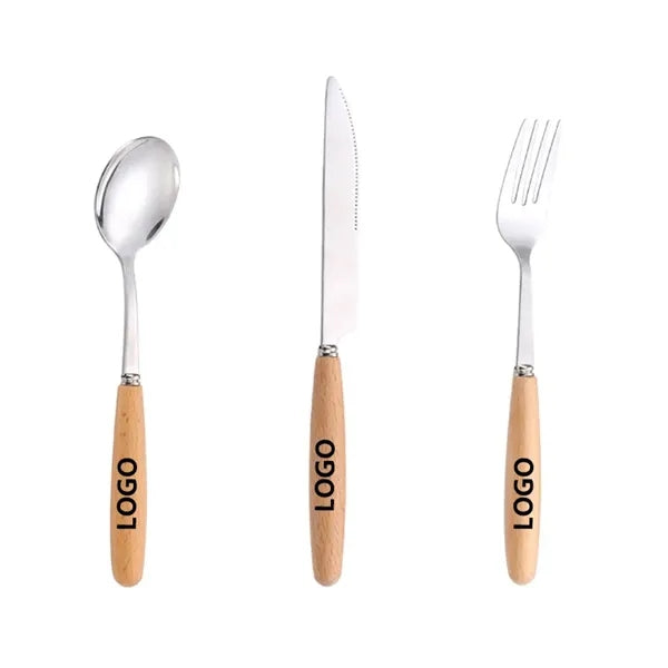 3-Piece Stainless Steel Cutlery Set with Wooden Handles