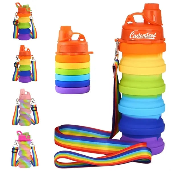 12oz Collapsible Silicone Bottle with Rainbow Strap