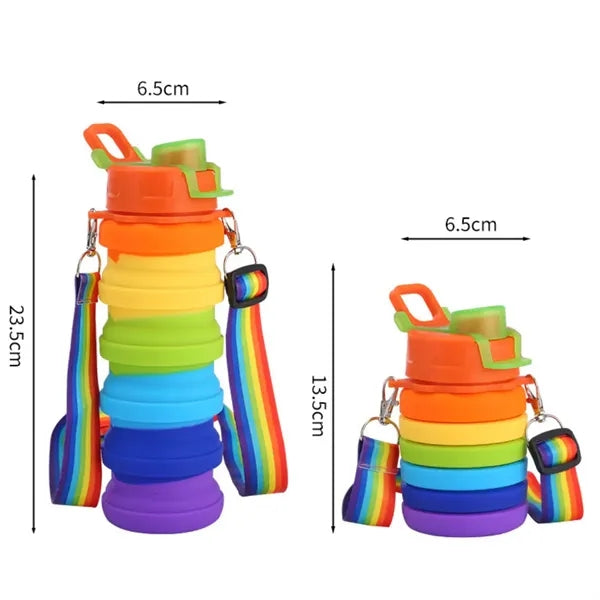12oz Collapsible Silicone Bottle with Rainbow Strap