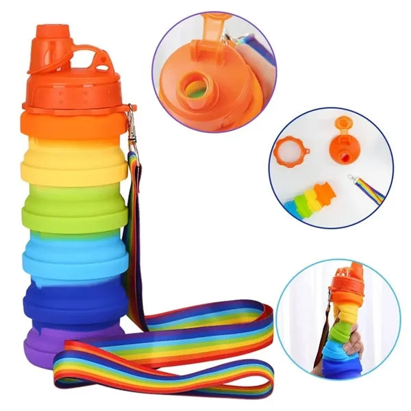12oz Collapsible Silicone Bottle with Rainbow Strap