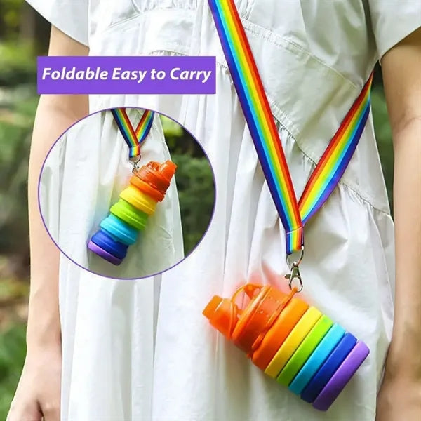 12oz Collapsible Silicone Bottle with Rainbow Strap