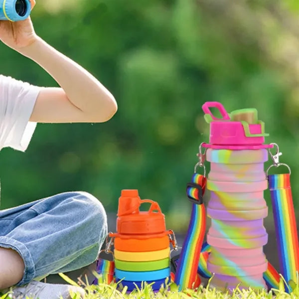 12oz Collapsible Silicone Bottle with Rainbow Strap