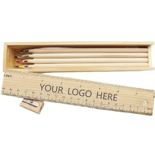 12-Piece Colored Pencil Set In Wooden Ruler Box