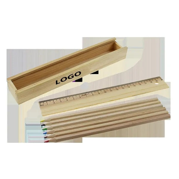 12-Piece Colored Pencil Set In Wooden Ruler Box
