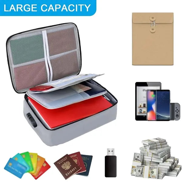 Portable fireproof waterproof document organizer with lock