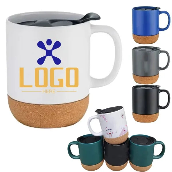 12 Oz. Cork Base Ceramic Mug With Lid