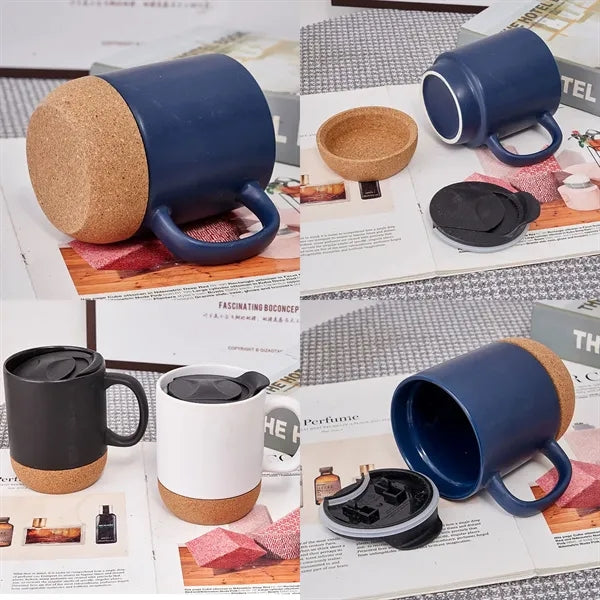 12 Oz. Cork Base Ceramic Mug With Lid