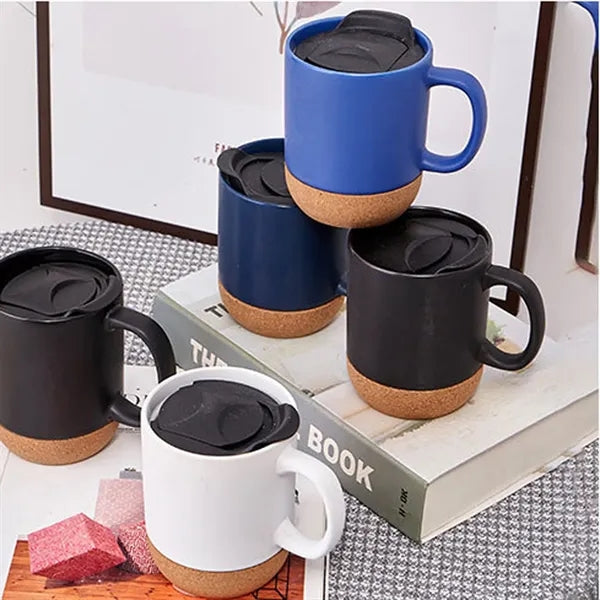 12 Oz. Cork Base Ceramic Mug With Lid