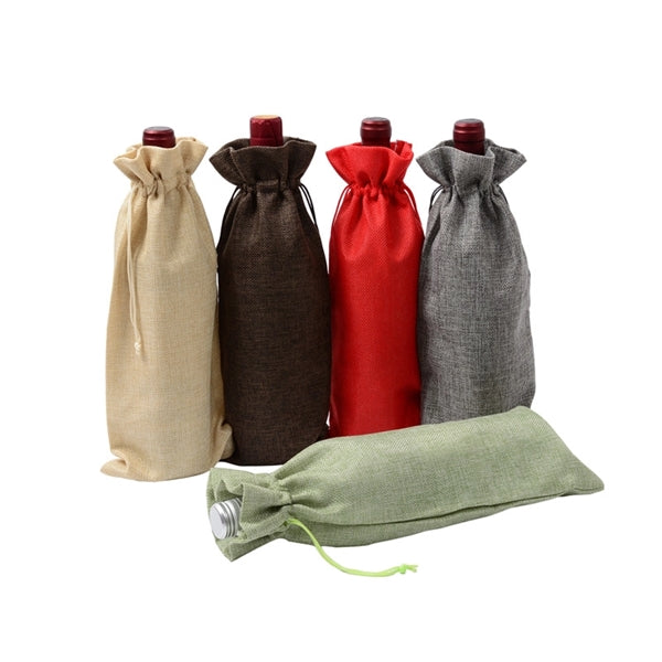 Burlap Wine Bottle Drawstring Bag