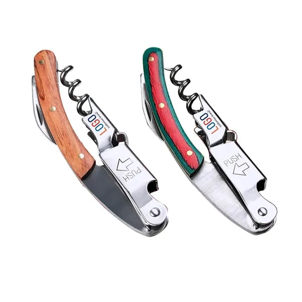 Corkscrew Metal Wine Bottle Opener With Colorful Wood Handle