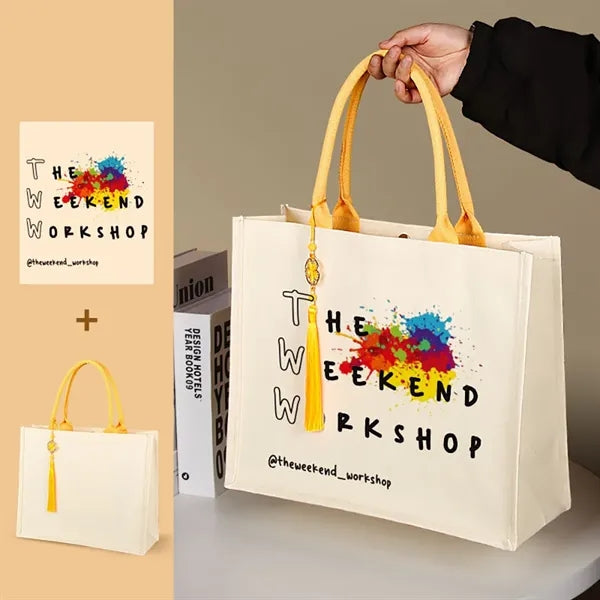 Canvas Tote Bag With Tassels Ribbon
