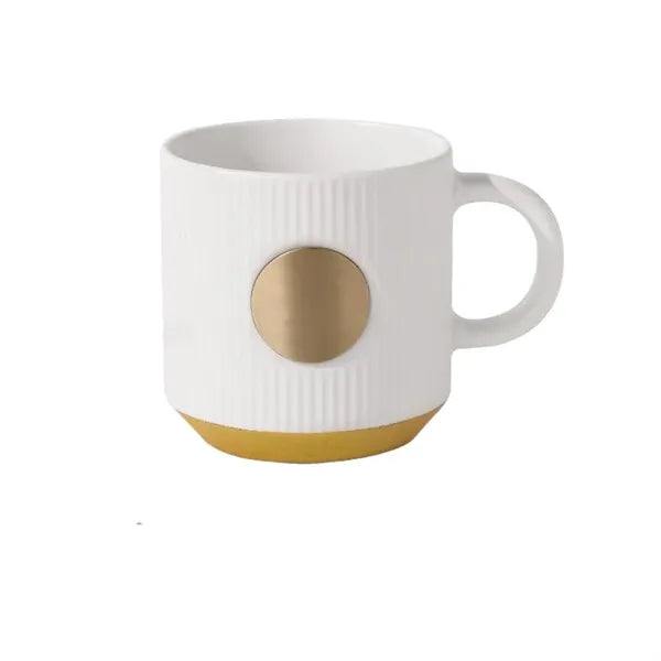 12oz Vintage Ceramic Coffee Mug with Custom Brass Logo Plate