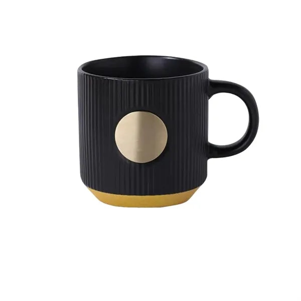 12oz Vintage Ceramic Coffee Mug with Custom Brass Logo Plate