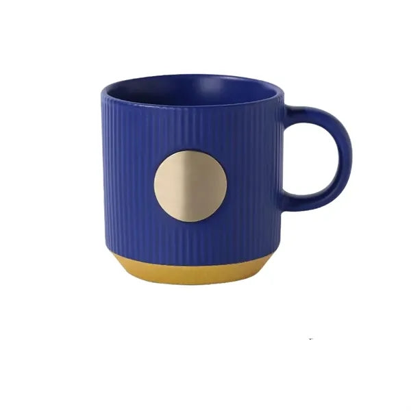 12oz Vintage Ceramic Coffee Mug with Custom Brass Logo Plate