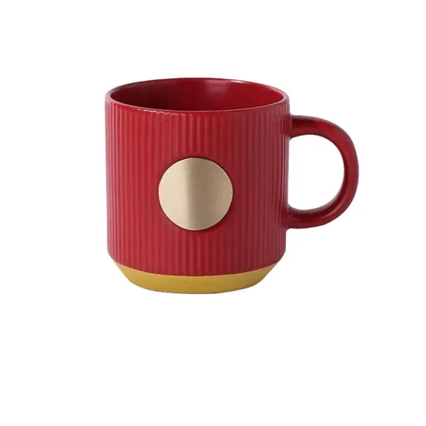 12oz Vintage Ceramic Coffee Mug with Custom Brass Logo Plate