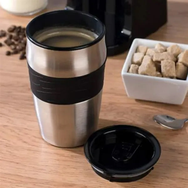 12Oz. Stainless Steel Travel Mug with Silicone Grip and Lid
