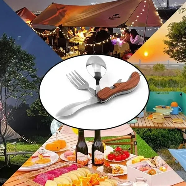 3-in-1 Folding Utensil Set with Wood Handle