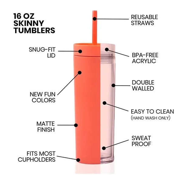 16oz Double Wall Tumblers With Lids And Straws