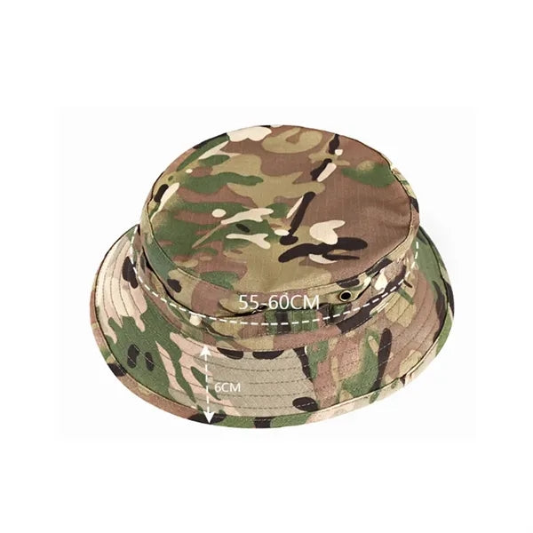 Camouflage Boonie Hat with Chin Strap for Outdoor Use