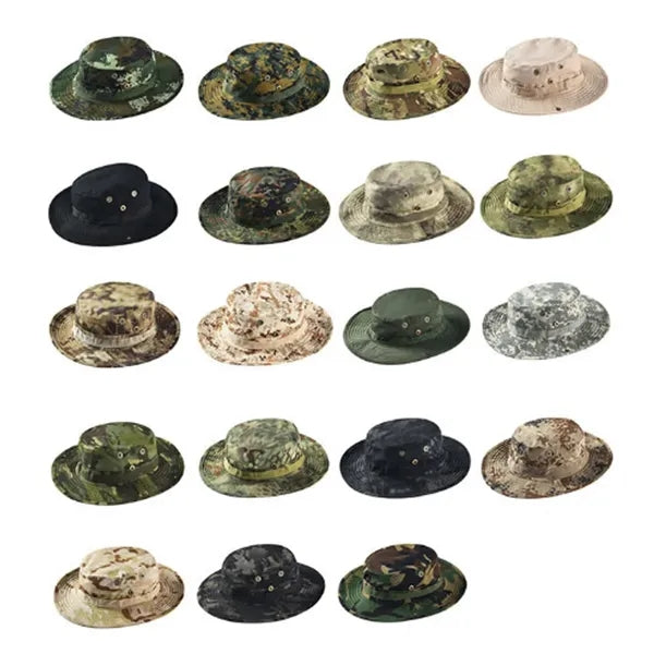 Wide Brim Camo Boonie Hat with Eyelets for Outdoors