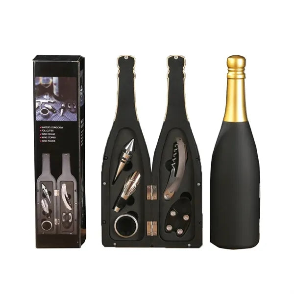 Champagne Bottle 5-Piece Wine Tool Set with Gift Case