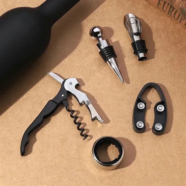 Champagne Bottle 5-Piece Wine Tool Set with Gift Case