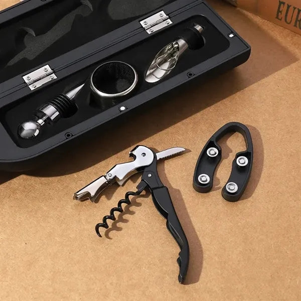 Champagne Bottle 5-Piece Wine Tool Set with Gift Case