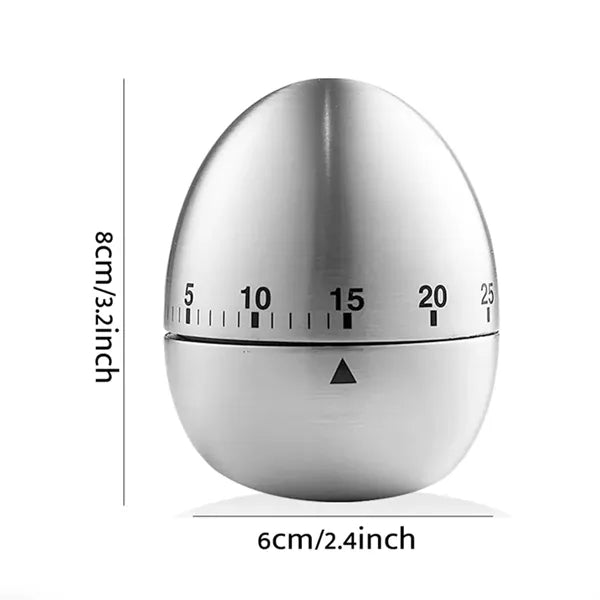 60 Min Stainless Steel Egg Shaped Mechanical Kitchen Timer