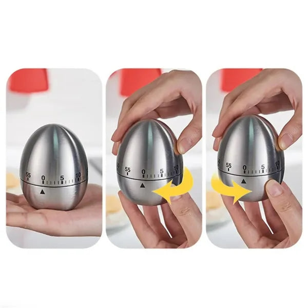 60 Min Stainless Steel Egg Shaped Mechanical Kitchen Timer